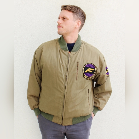 Vintage Other - SOLD - Rare Vintage 1980s Green Flight Bomber Jacket with Blue Grass Inc